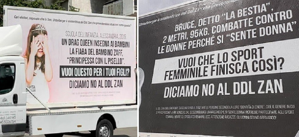 I camion vela dei Pro Vita tornano a Trento, stavolta contro il Ddl Zan